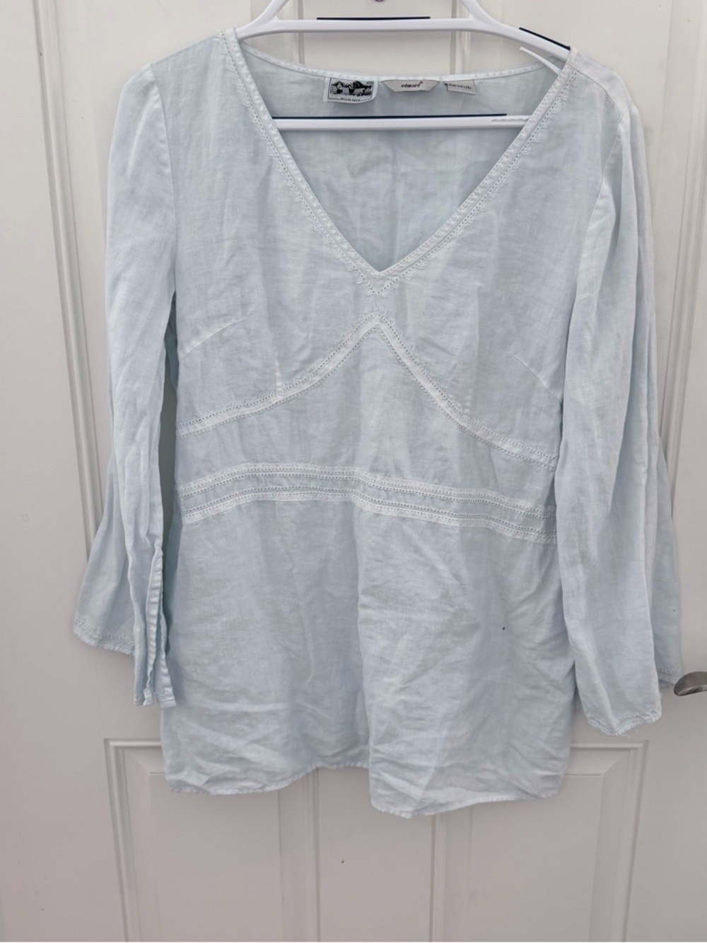 Edward Blouse L | Light Blue Irish Linen Beaded Boho
